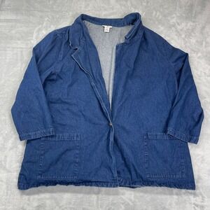 Hunters‎ Run Jacket Womens 3X Blue Denim Long Sleeve Patch Pocket Button Front